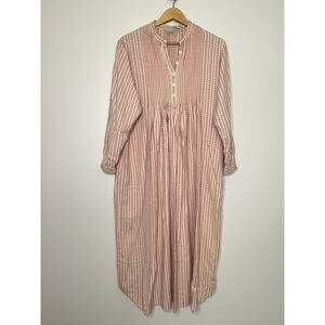 Vintage L.L. Bean Cotton Flannel Dobby Nightgown Pintuck Red Cream Cottagecore M